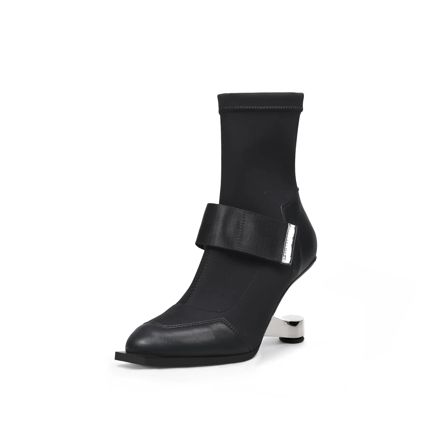 Strap Leather Sock Heel Boots