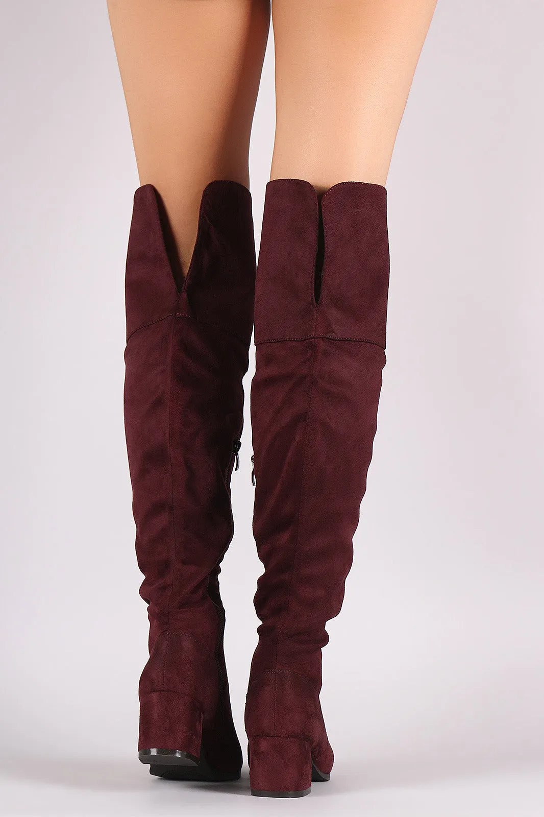 Suede Cuff Back-Slit Block Heeled Over-The-Knee Boots