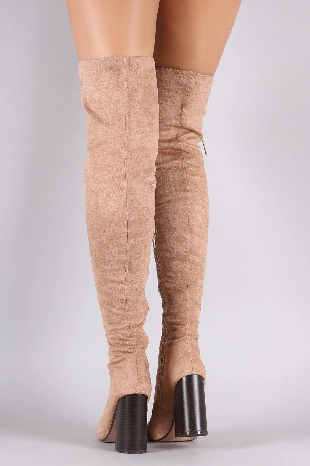 Suede Lace Up Chunky Heeled Over-The-Knee Boots