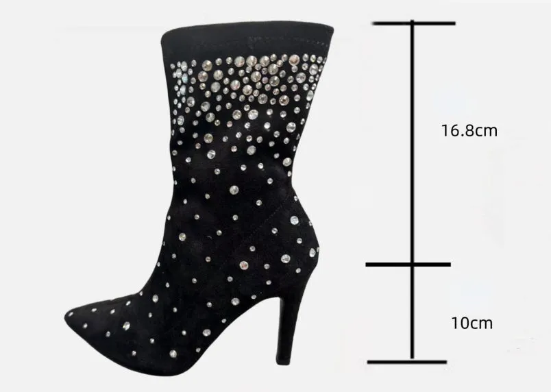 Suede Rhinestone Stiletto Heel Ankle Boots