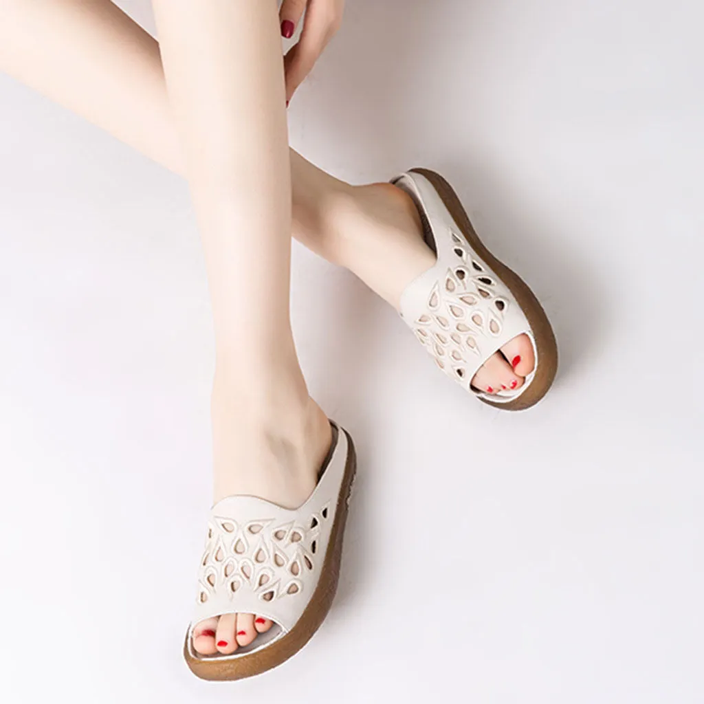 Summer Casual Hollow Slippers Beige