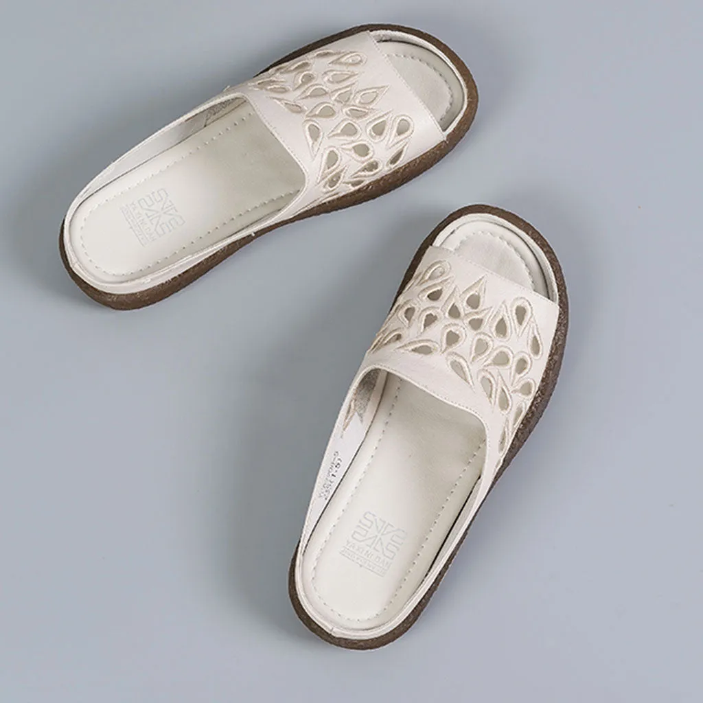 Summer Casual Hollow Slippers Beige