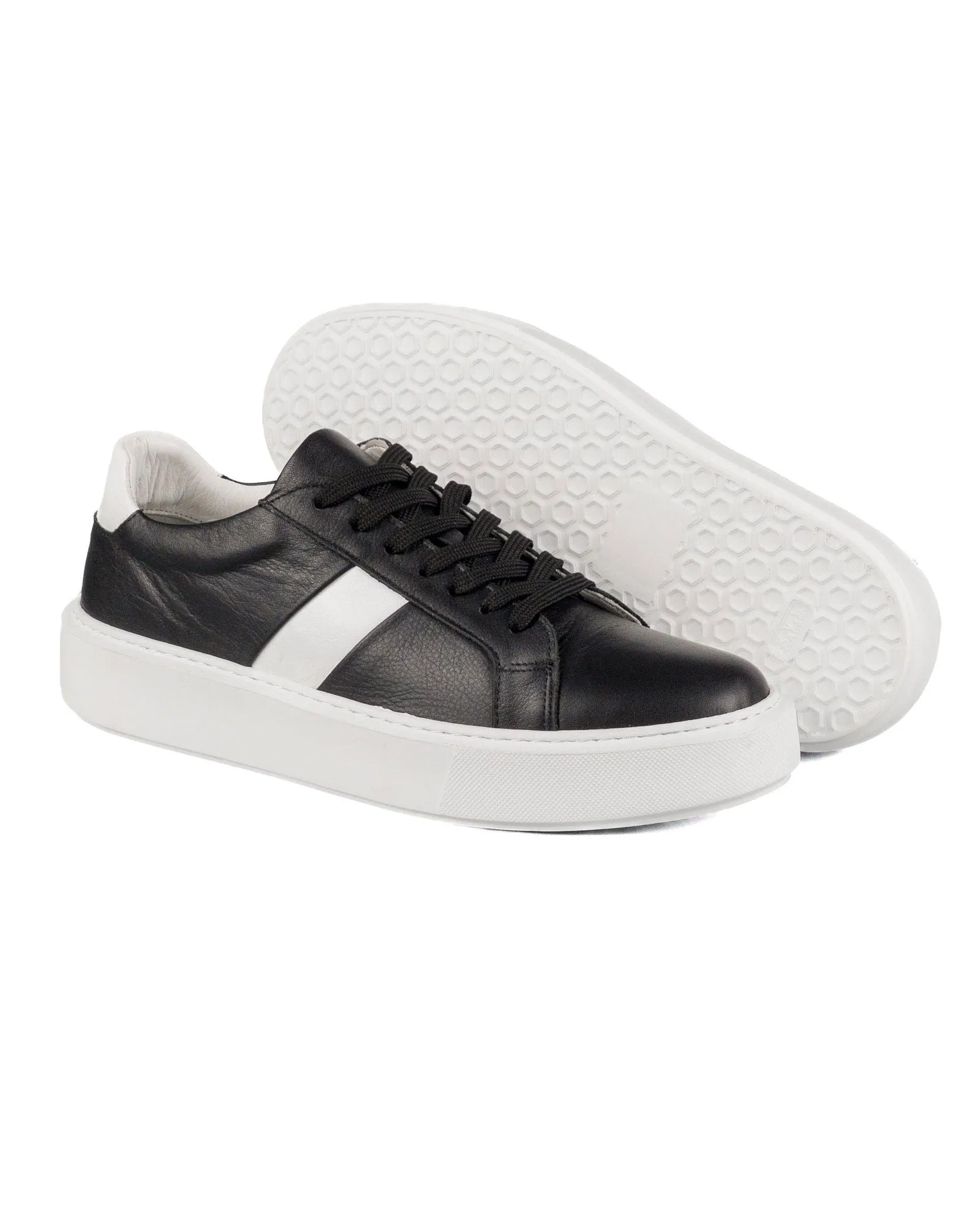 T-Fazer Black-White Genuine Leather White Sole Men's Sports Sneaker