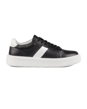 T-Fazer Black-White Genuine Leather White Sole Men's Sports Sneaker