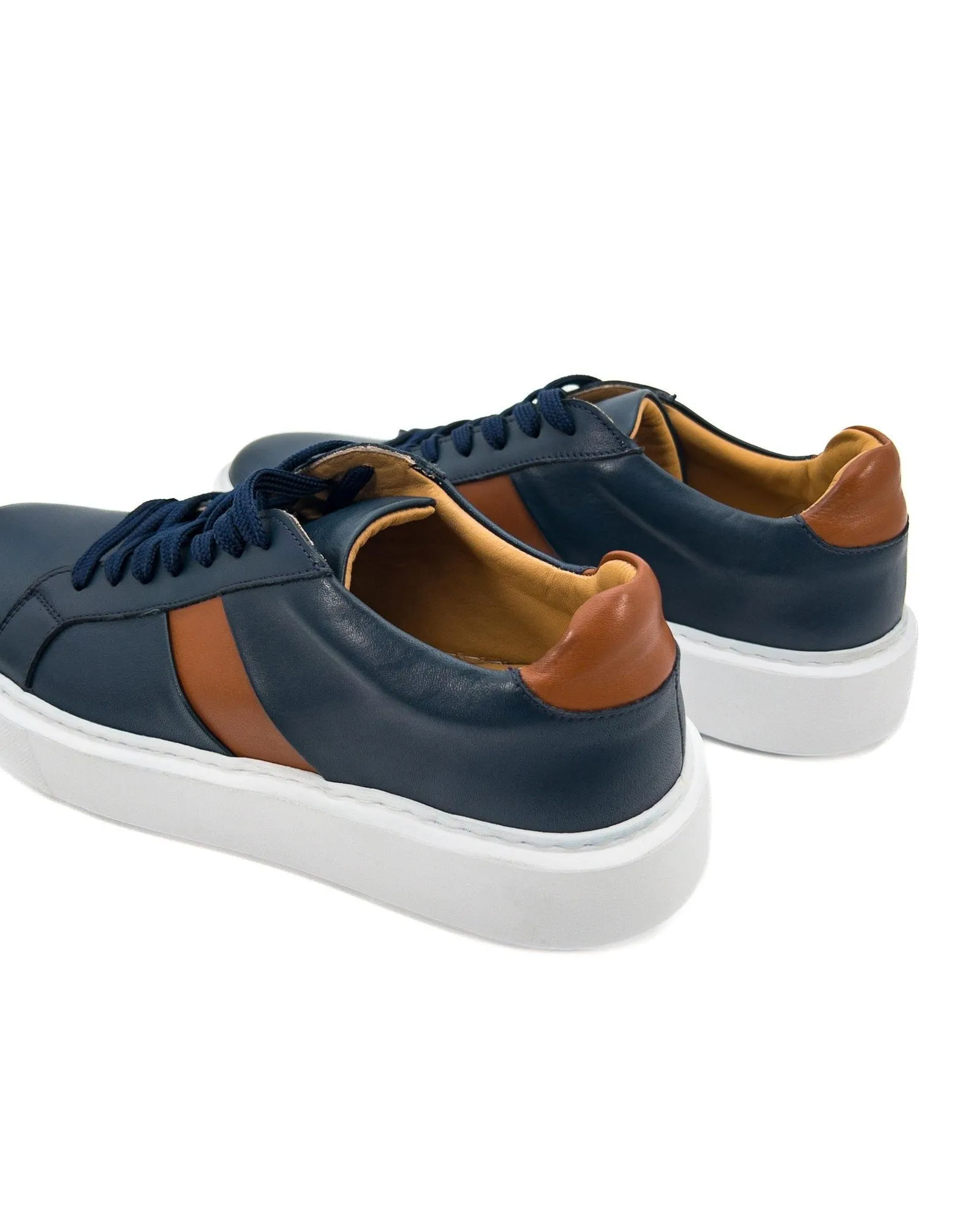 T-Fazer Navy Blue-Brown Genuine Leather Sneaker for Men