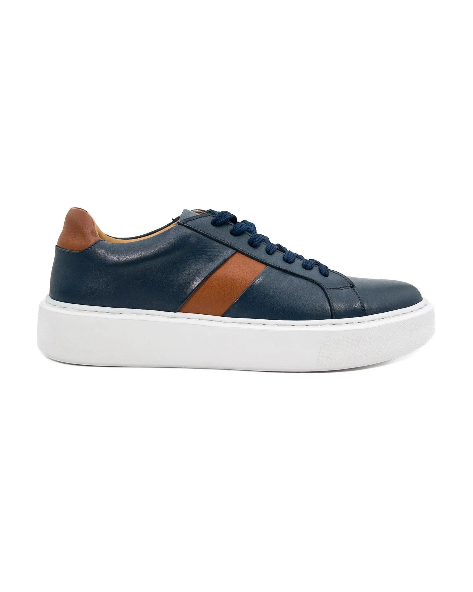 T-Fazer Navy Blue-Brown Genuine Leather Sneaker for Men