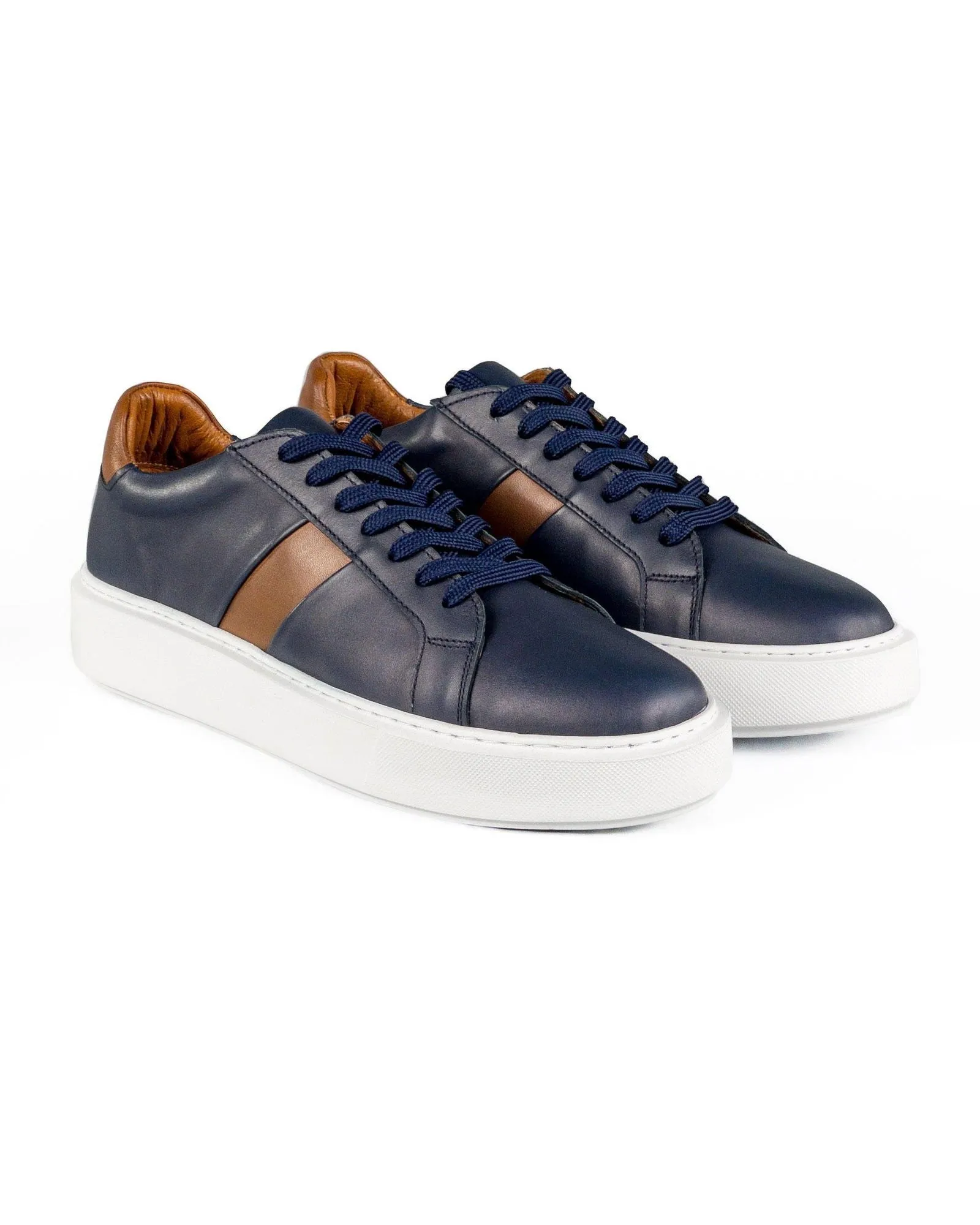 T-Fazer Navy Blue-Brown Genuine Leather Sneaker for Men