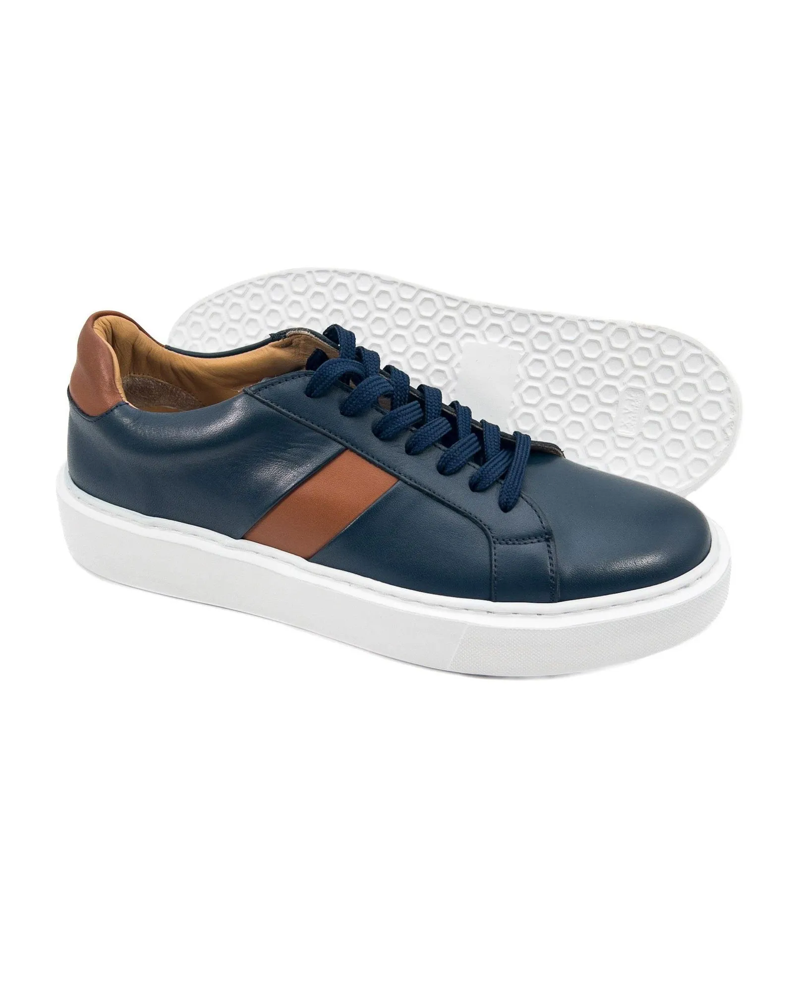 T-Fazer Navy Blue-Brown Genuine Leather Sneaker for Men