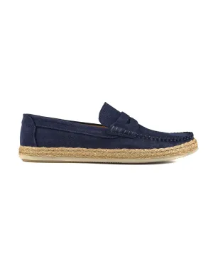 T-Kas Navy Blue Genuine Suede Leather Men's Loafer Shoe