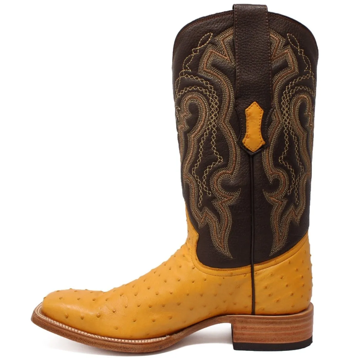 Tanner Mark Men's Genuine Full Quill Ostrich Square Toe Boots Buttercup TMX200503