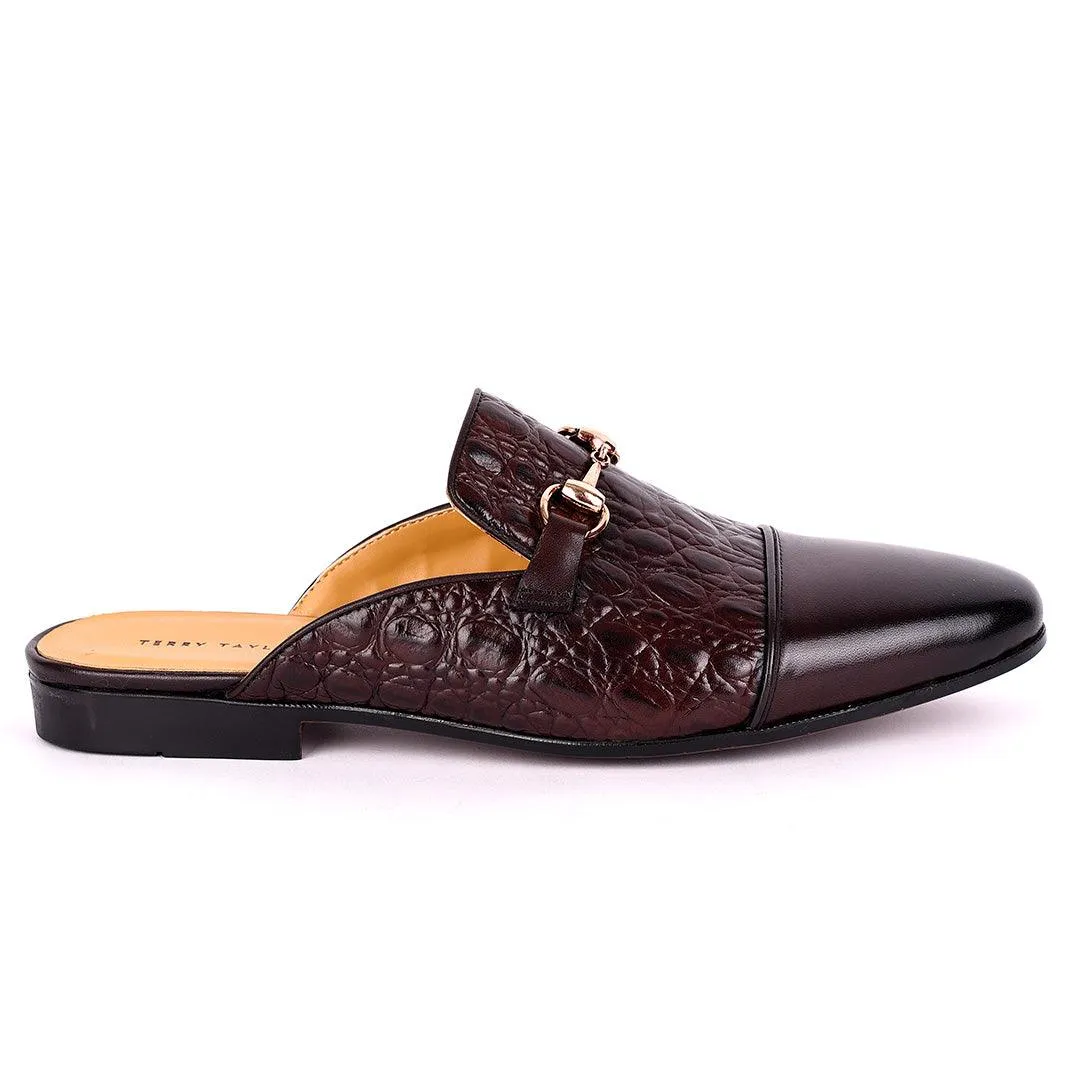 Terry Taylors Half Croc Patterned With Gold Chain Men's Half Shoe- Coffee