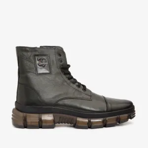 The Ottova Green Leather Lace-Up Sneaker Men Boot with a Zipper