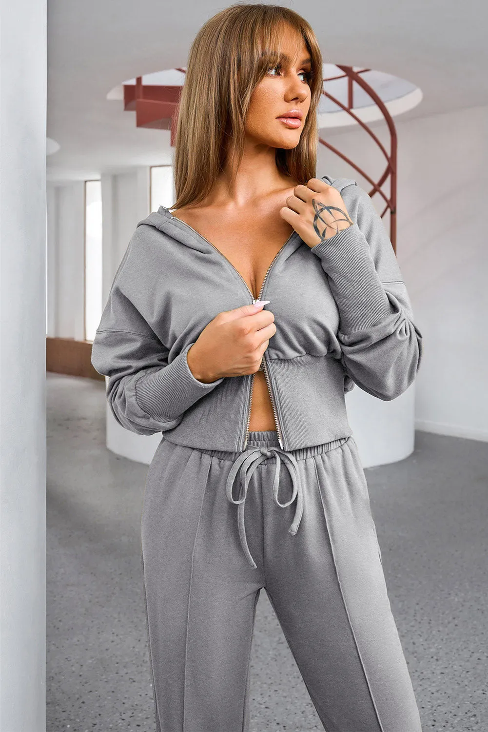 Two-Piece Active Set w/ Dropped Shoulder Hoodie & Drawstring Pant