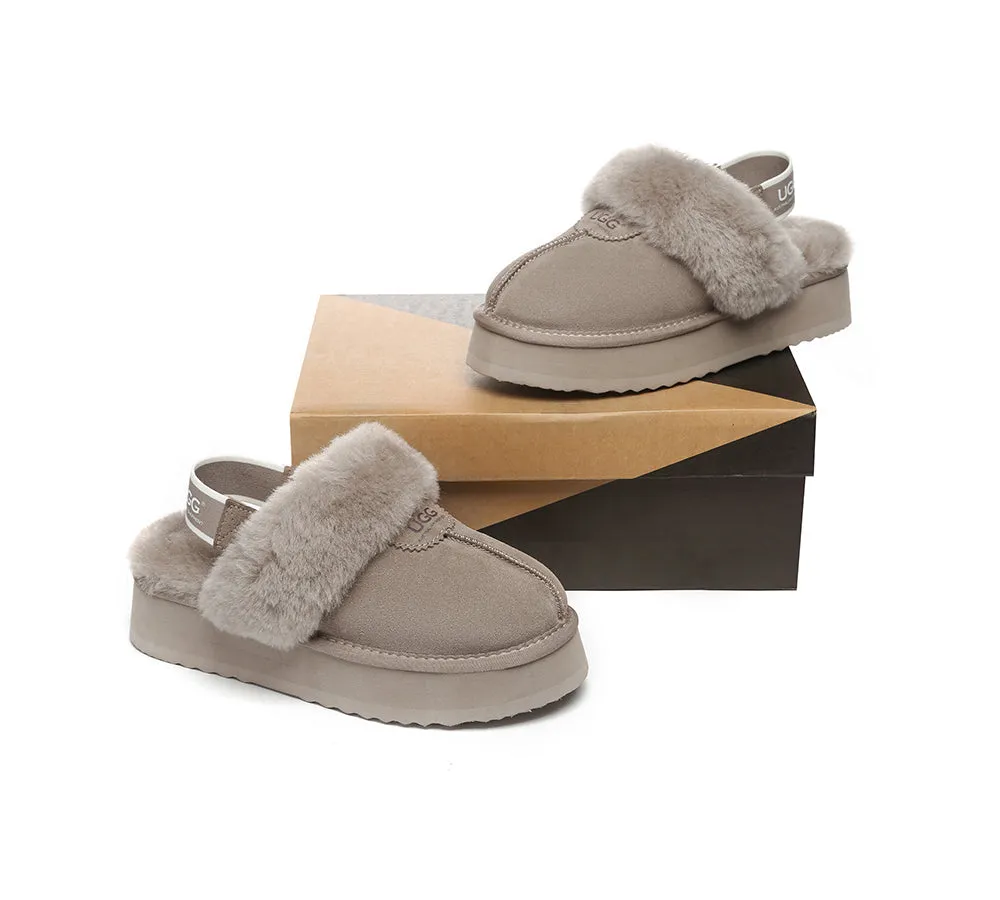 UGG Slipper Women Sheepskin Wool Removable Strap Slingback Waffle Platform Sandals