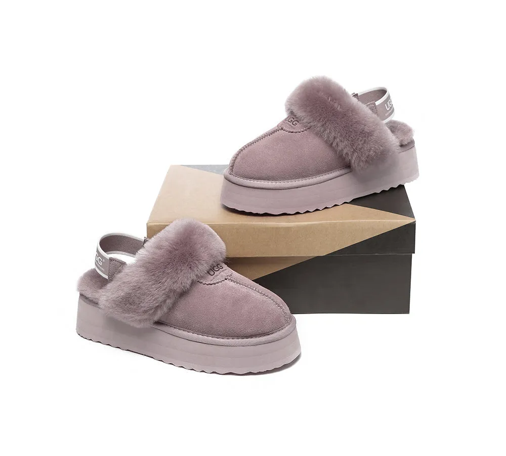 UGG Slipper Women Sheepskin Wool Removable Strap Slingback Waffle Platform Sandals