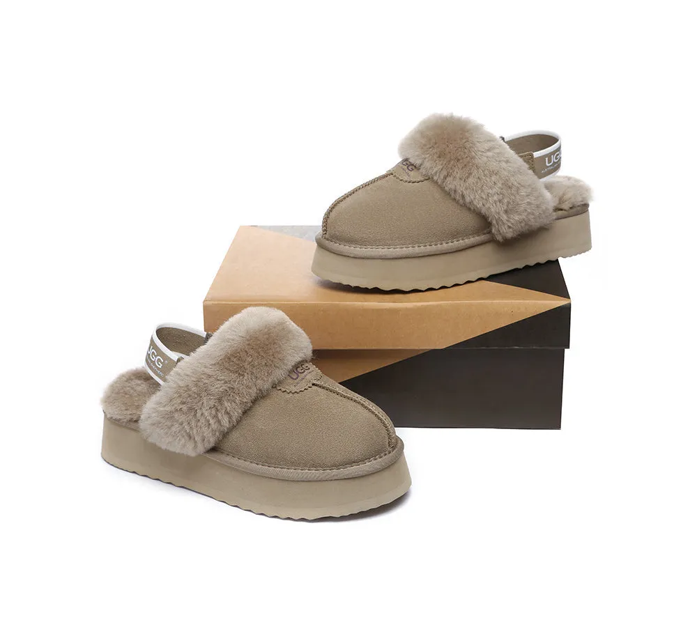 UGG Slipper Women Sheepskin Wool Removable Strap Slingback Waffle Platform Sandals