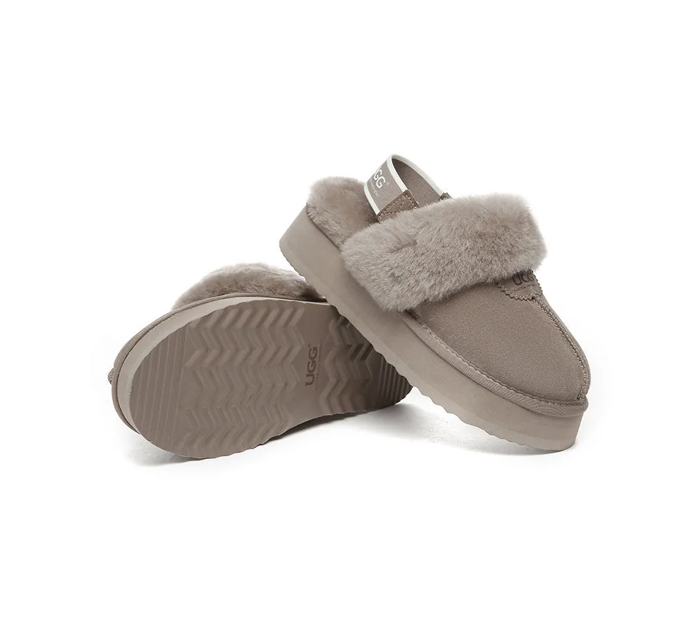 UGG Slipper Women Sheepskin Wool Removable Strap Slingback Waffle Platform Sandals