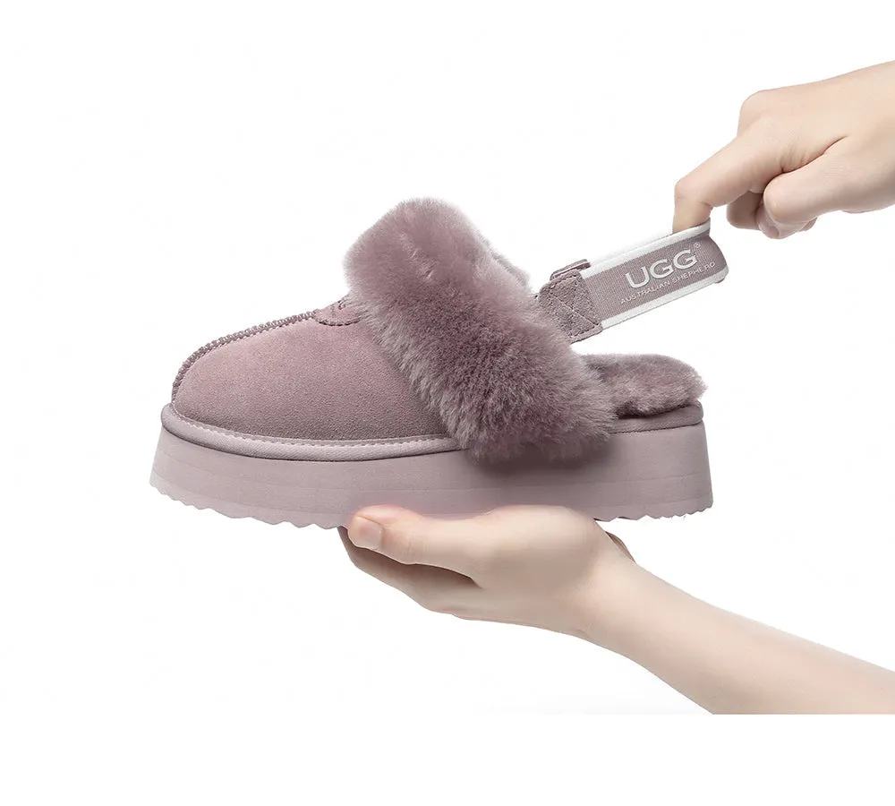 UGG Slipper Women Sheepskin Wool Removable Strap Slingback Waffle Platform Sandals