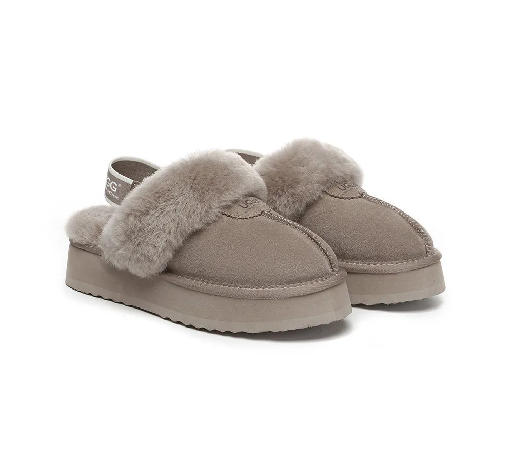 UGG Slipper Women Sheepskin Wool Removable Strap Slingback Waffle Platform Sandals