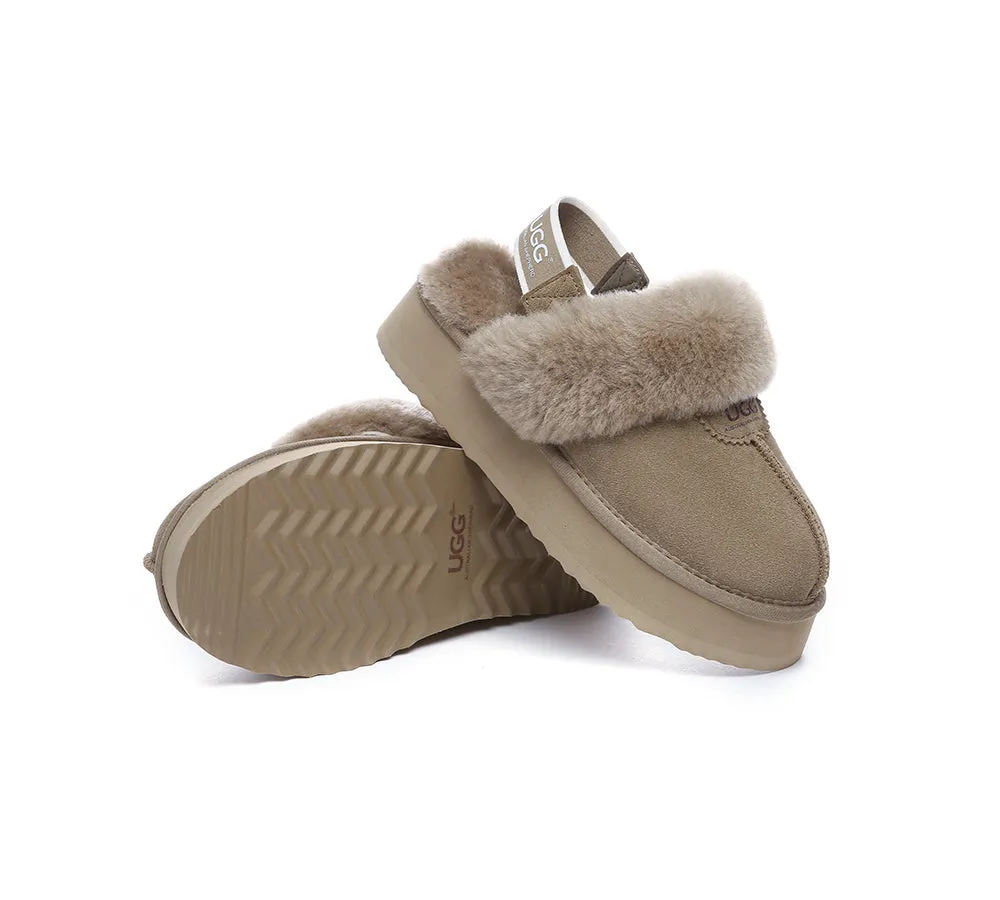 UGG Slipper Women Sheepskin Wool Removable Strap Slingback Waffle Platform Sandals