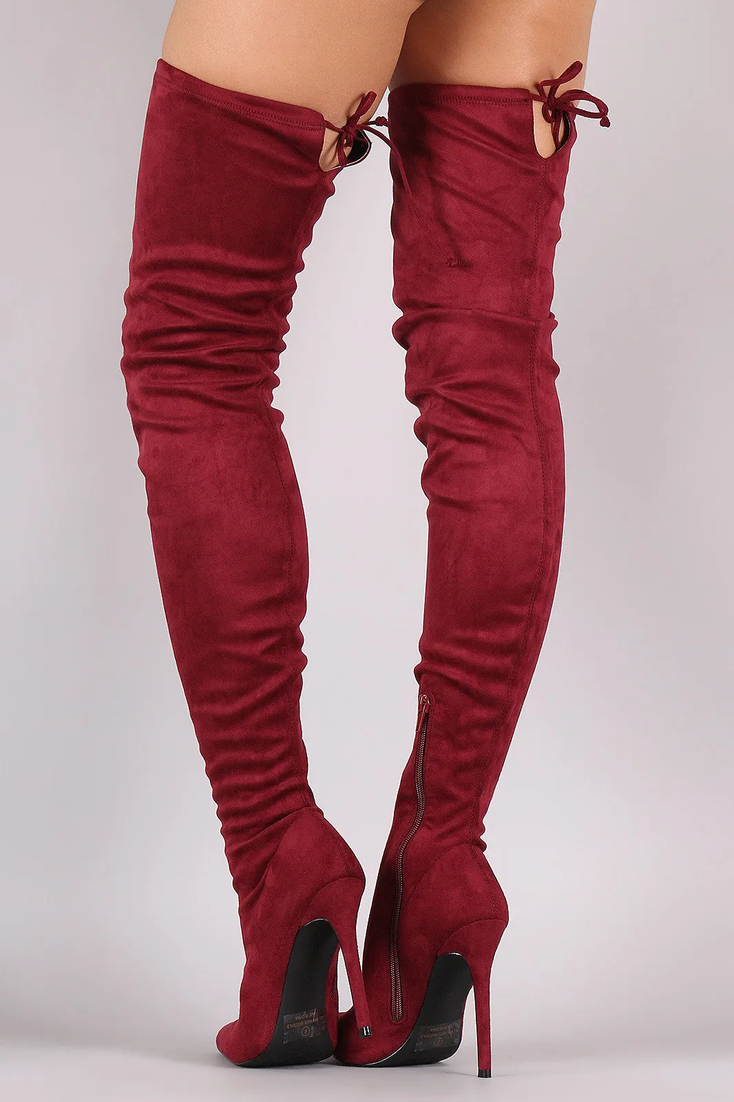 Unique - Drawstring Tie Stiletto Suede Over-The-Knee Boots