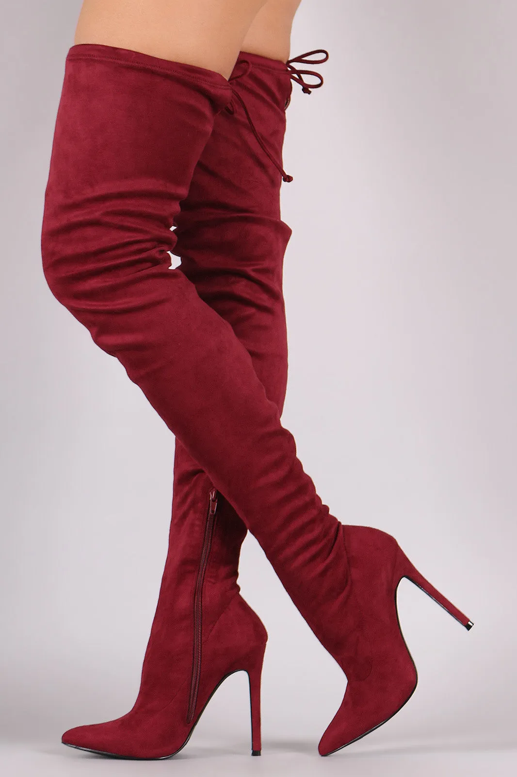 Unique - Drawstring Tie Stiletto Suede Over-The-Knee Boots