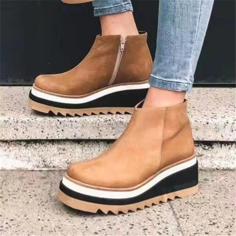 Women winter new fashion side zipper shallow short wedge boots