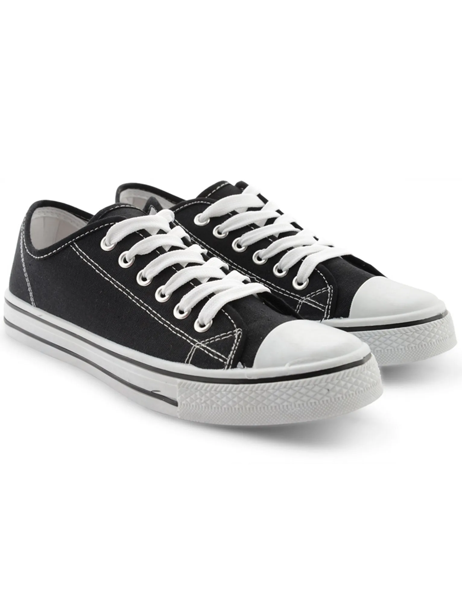 Womens Baltimore Low Top Lace Up Canvas Trainers In Black / White