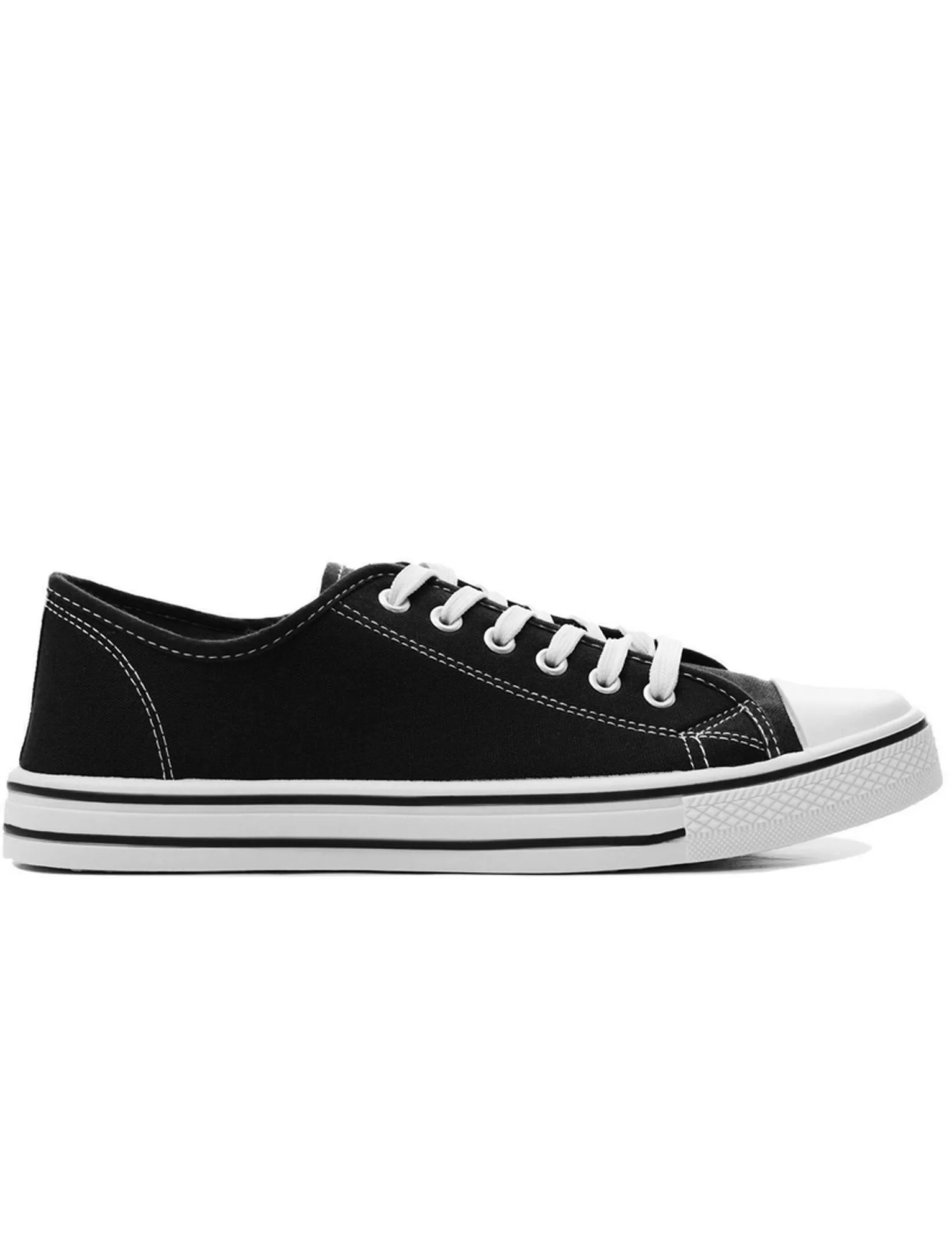 Womens Baltimore Low Top Lace Up Canvas Trainers In Black / White