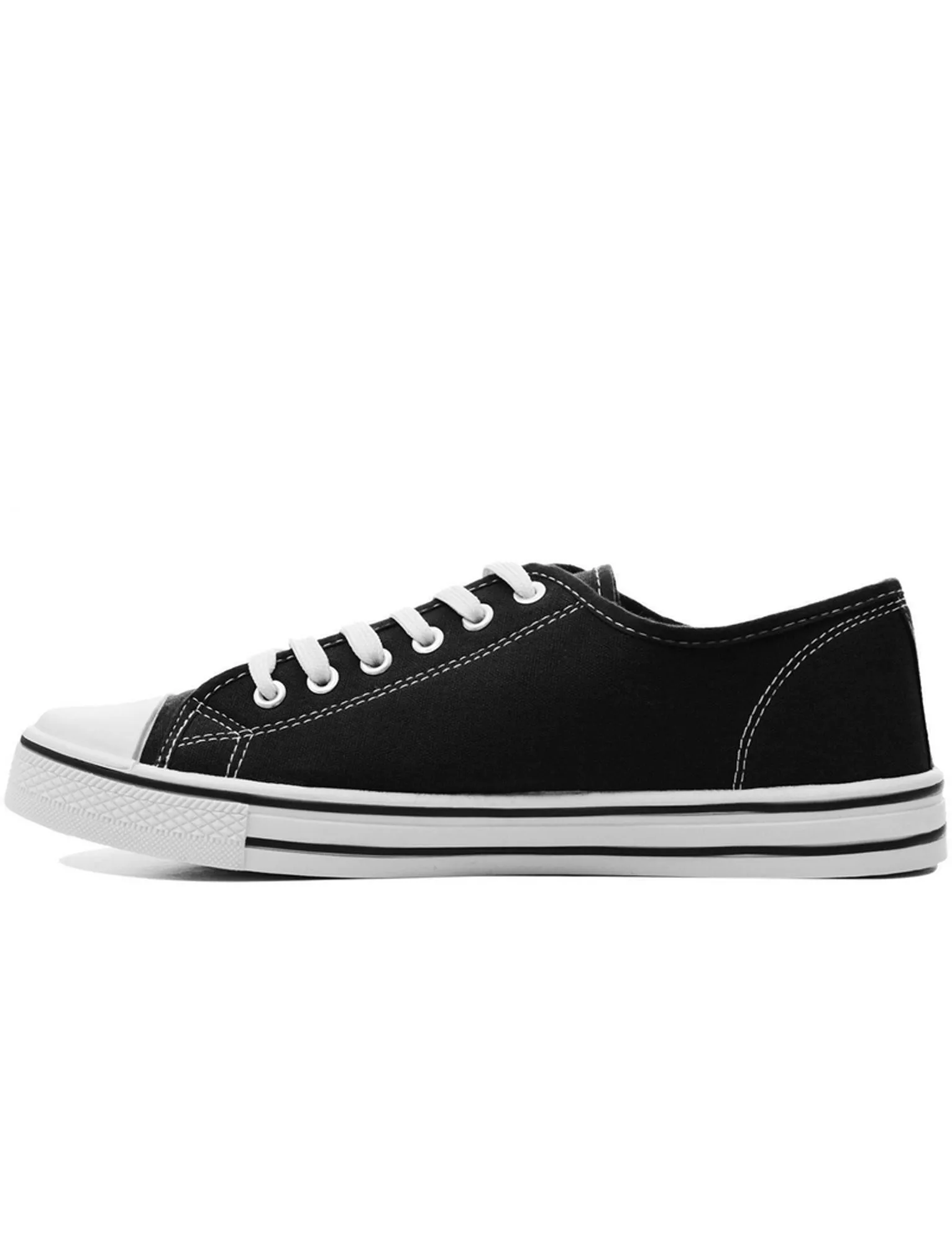 Womens Baltimore Low Top Lace Up Canvas Trainers In Black / White