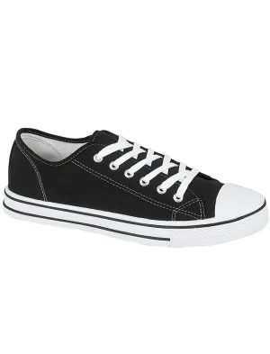 Womens Baltimore Low Top Lace Up Canvas Trainers In Black / White