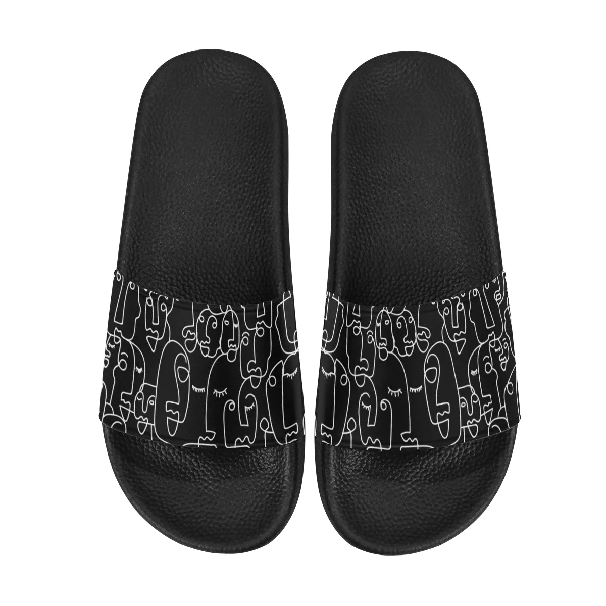 Women's Black Face Doodle Print Sliders Sandal