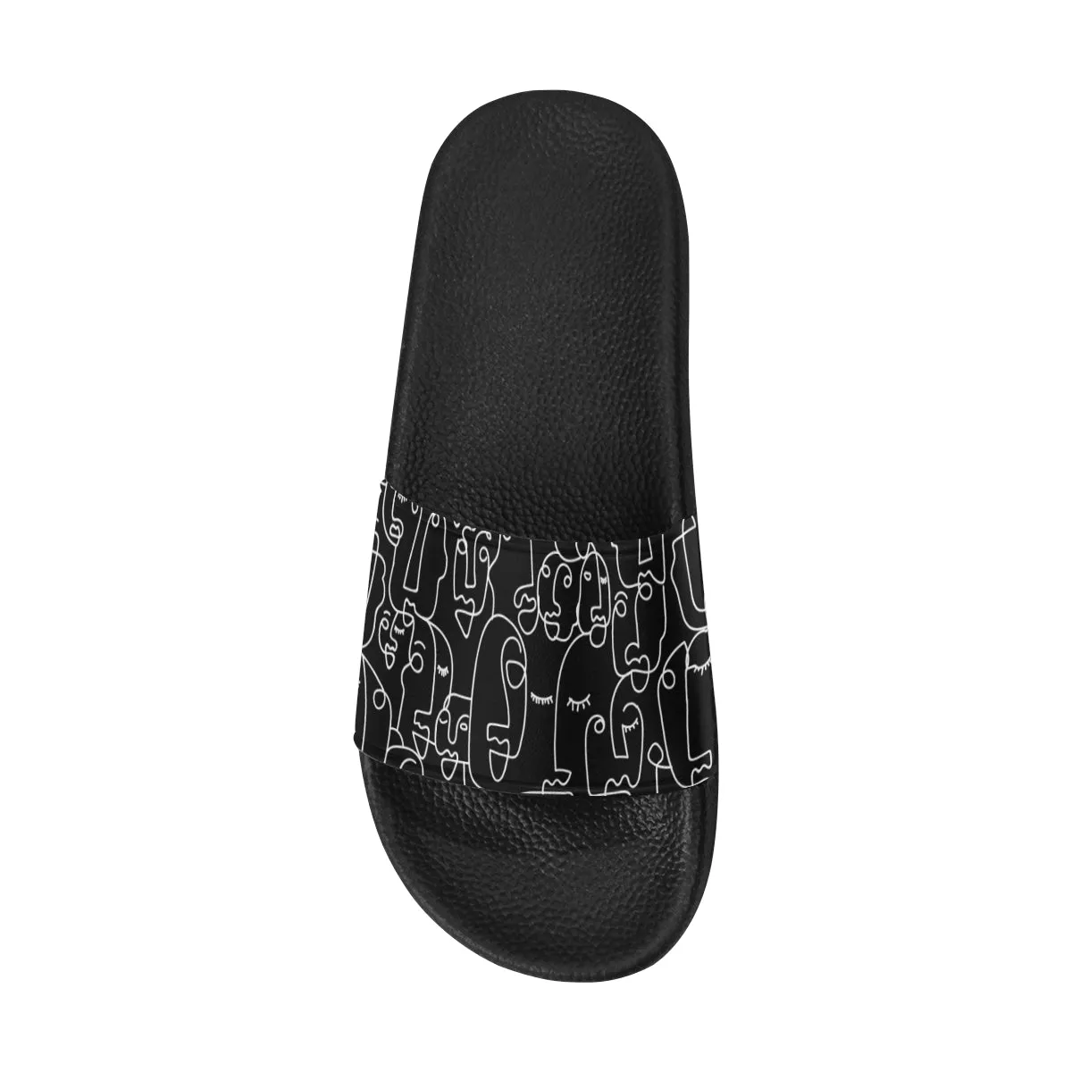 Women's Black Face Doodle Print Sliders Sandal