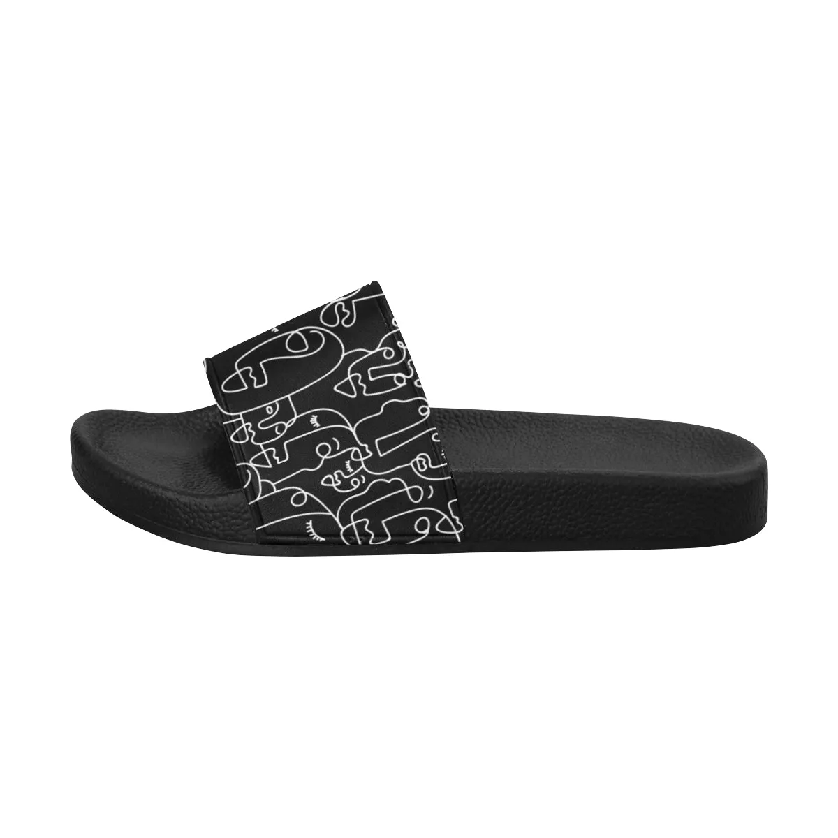 Women's Black Face Doodle Print Sliders Sandal