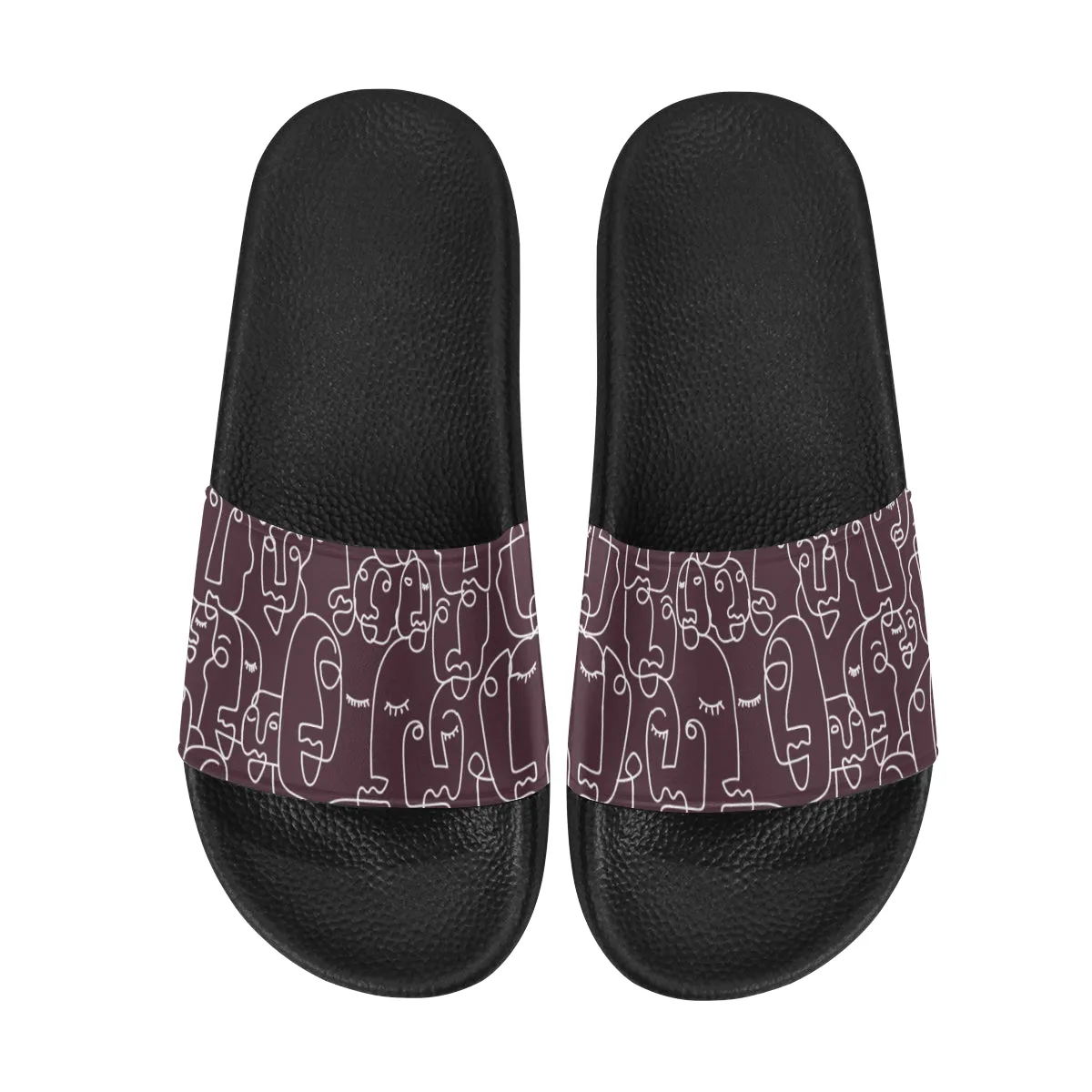 Women's Maroon Face Doodle Print Sliders