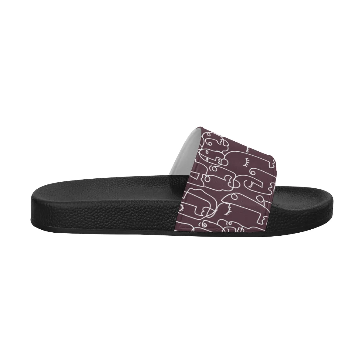 Women's Maroon Face Doodle Print Sliders