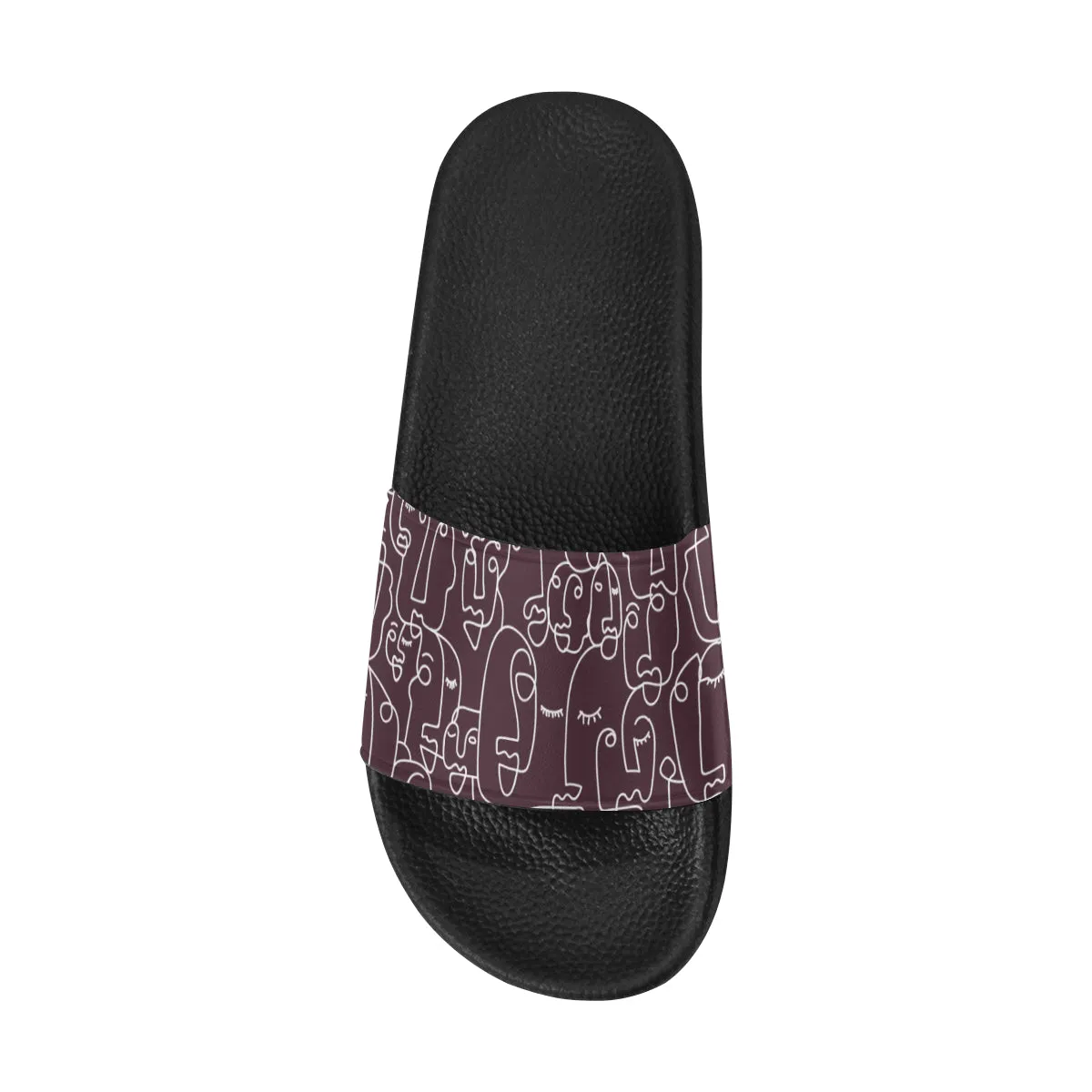 Women's Maroon Face Doodle Print Sliders