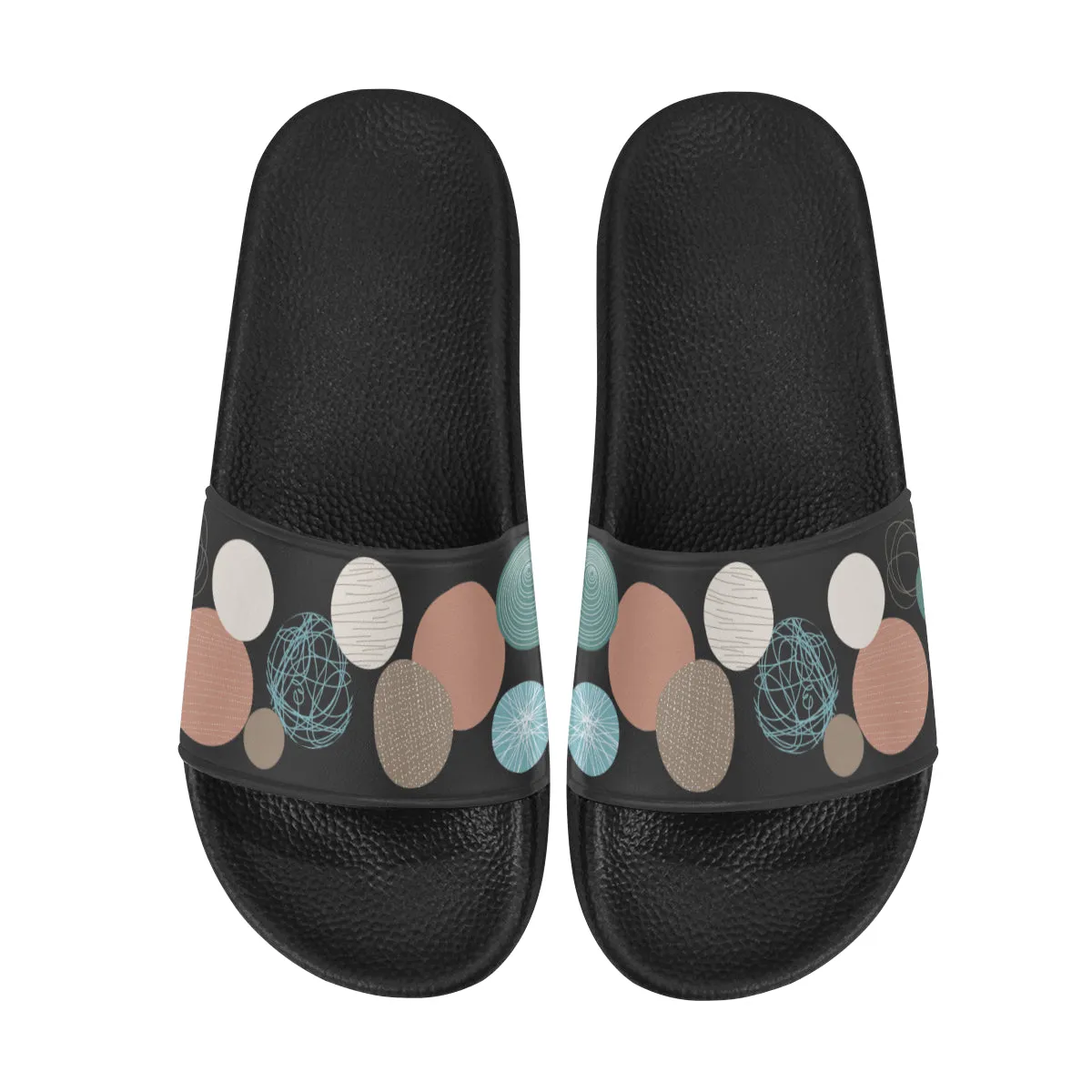 Women's Scribbled Pastel Polka Print Sliders Sandal