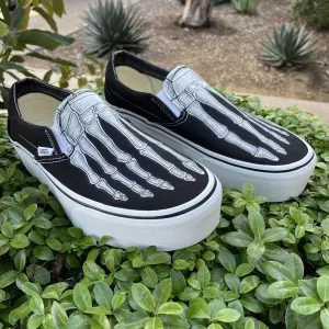 Womens Skeleton Boney Feet Custom Vans Slip On Stackform Platform Shoes