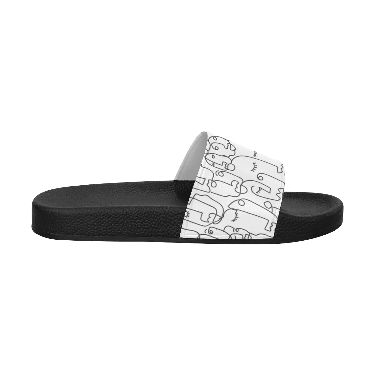 Women's White Face Doodle Print Sliders Sandal