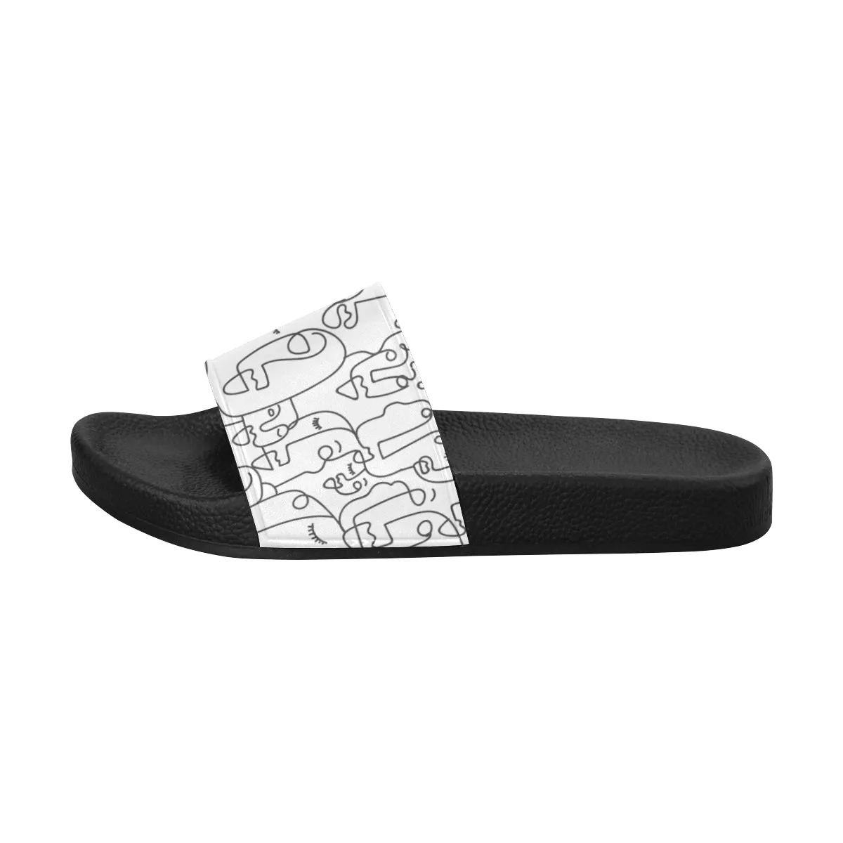 Women's White Face Doodle Print Sliders Sandal